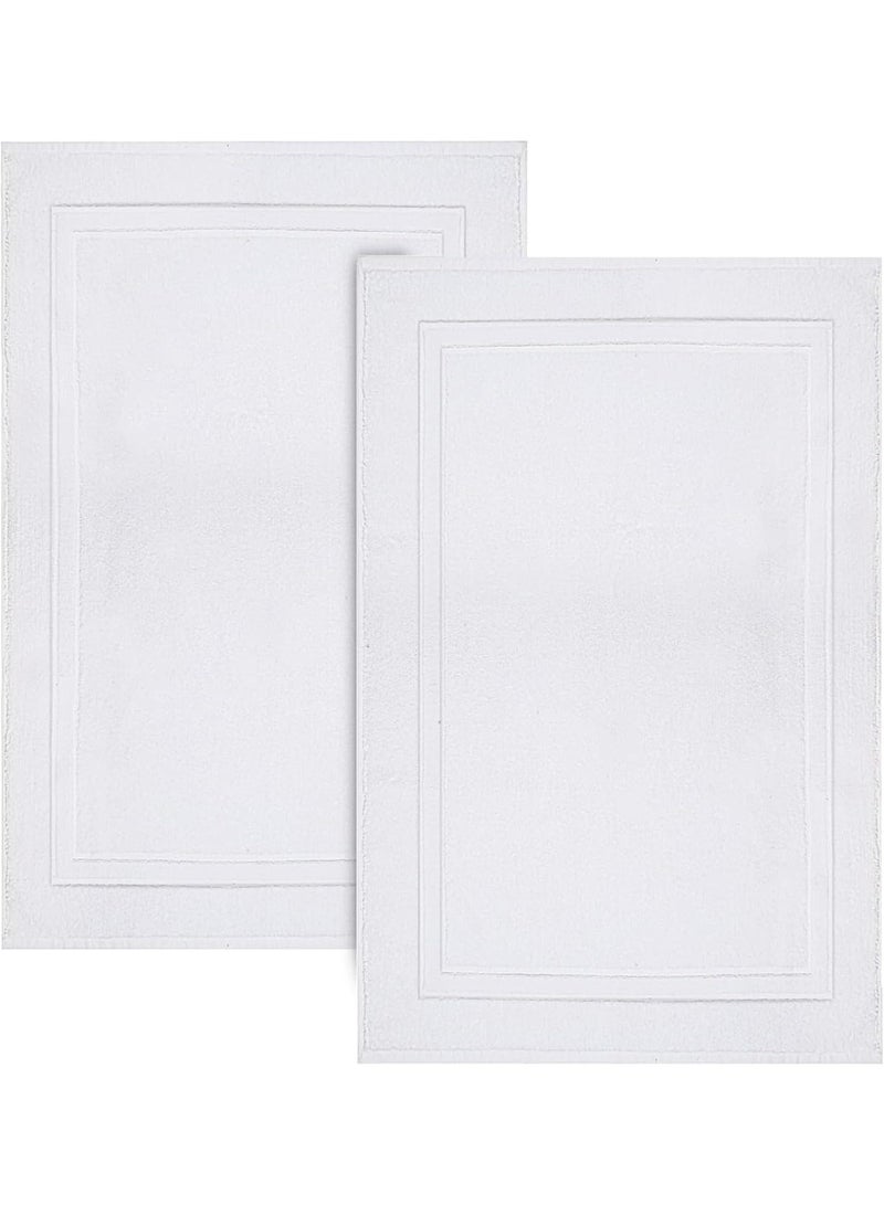 Pack Of 2 1000 GSM Genuine Ring Spun Cotton Highly Absorbent Cotton Banded Washable Bathroom Floor Towel Bath Mat Set White 50x80cm - Image 1